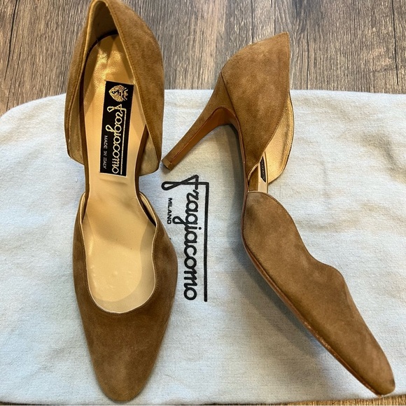 Fragiacomo Vintage High Heel Pumps Brown Suede Leather Slip On Round Toe Shoes 9 - Picture 10 of 15